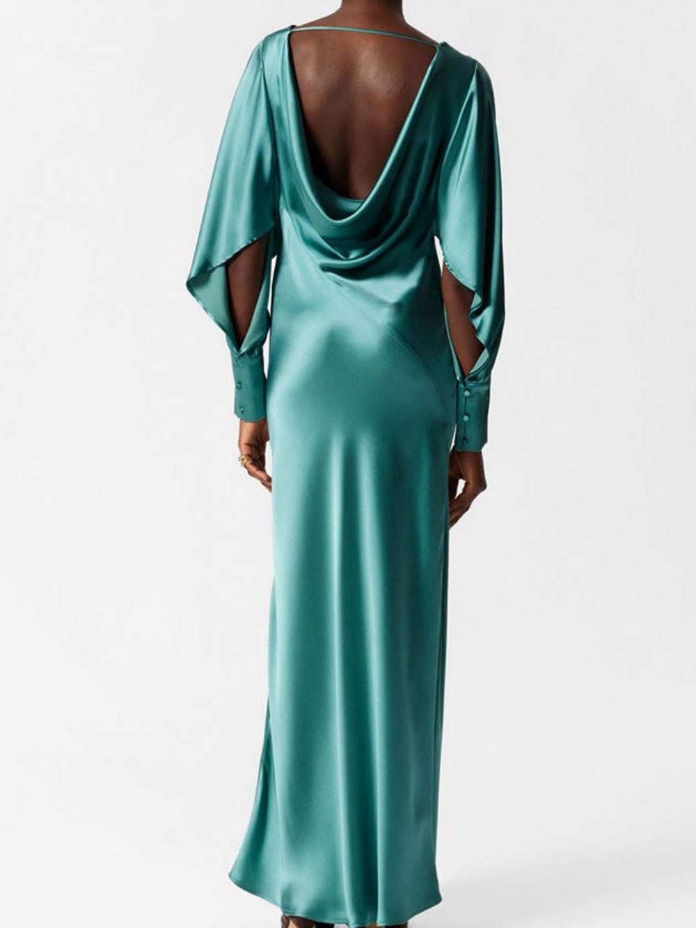 & Other Stories Long Sleeve Teal Satin Maxi Dress Size 6 - Picture 2 of 8